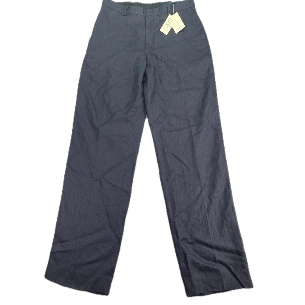 Banana Republic Gavin Pants Mens 33/34 Navy Blue 100% Linen Flat Front Straight